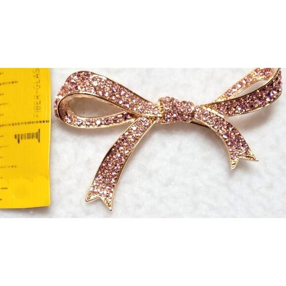 Vtg Signed KJL Kenneth Jay Lane Pink Pave Rhinestone Ribbon Bow Brooch 2 3/4" - Picture 2 of 7